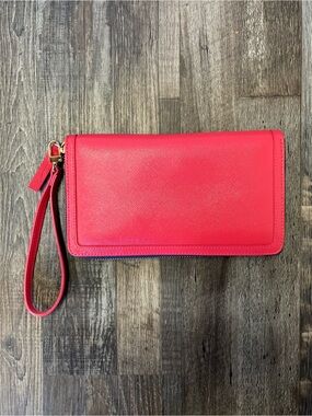 Halogen Bright Red Saffiano Leather Wallet with Detachable Strap